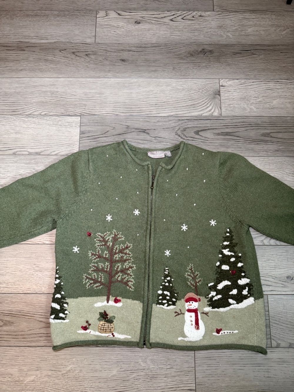 Croft & Barrow Christmas Zip-Up Cardigan Jacket Size Petite Large - Picture 2 of 9